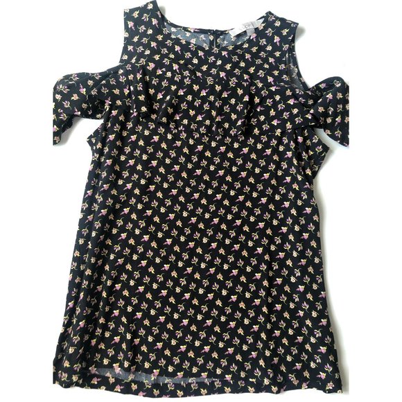 LOFT Violet Floral Print Cold Shoulder Top - Picture 2 of 4